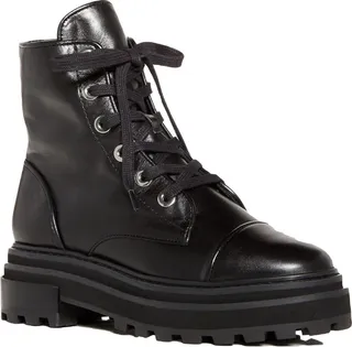 S Maylova Womens Leather Block Heel Combat & Lace-up Boots