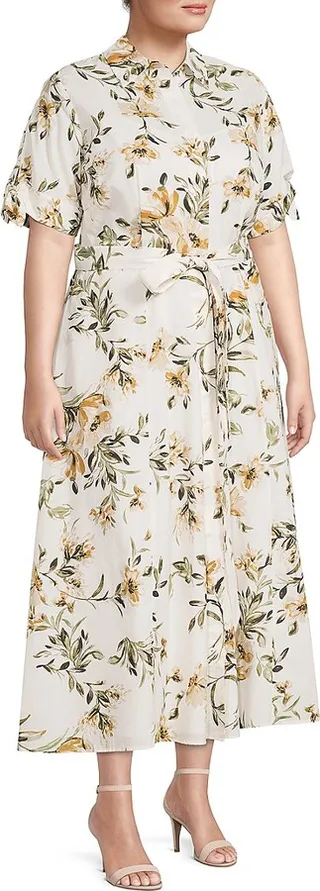 Plus Floral Midi Shirtdress