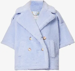 Womens Light Blue Placido Cropped-sleeve Alpaca Wool and ilk-blend Overcoat