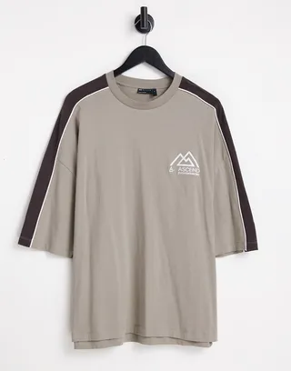 ASOS DESIGN oversized t-shirt in brown color block with front print