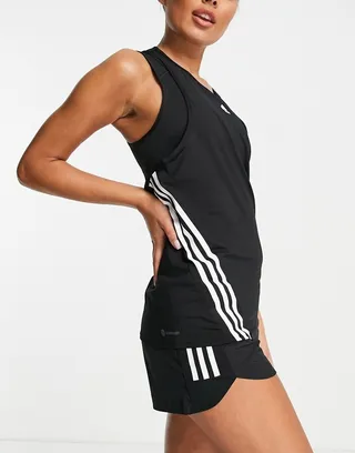 adidas Training Icons 3 Stripe tank top in black
