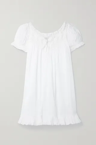 DÔEN - Ainsley Crochet-trimmed Ruffled Organic Cotton-voile Mini Dress - White