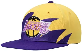 Men's Mitchell & Ness Gold and Purple Los Angeles Lakers Hardwood Classics Sharktooth Snapback Hat