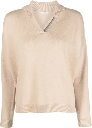 V-neck embellished-trim jumper