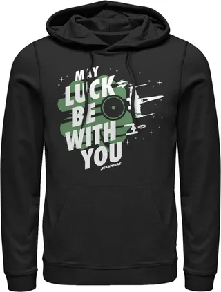 Men's Star Wars St. Patrick's Day May Luck Be With You Clover Pull Over Hoodie - Black - Small