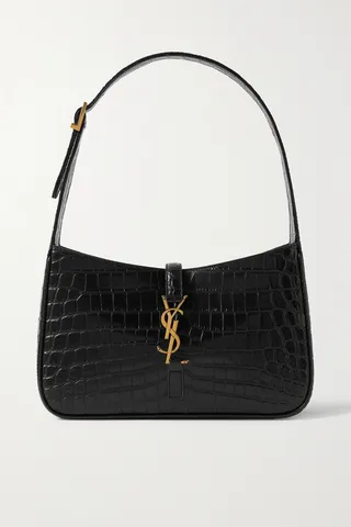 SAINT LAURENT - Le 5 À 7 Croc-effect Leather Shoulder Bag - Black