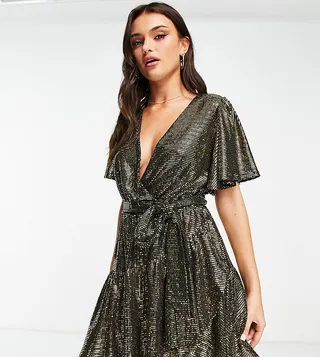 Ever New cross front sequin mini dress in gold