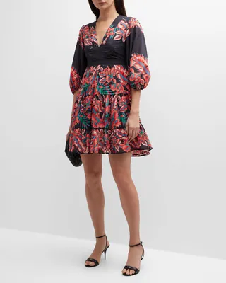 Floral-Print Muslin Puff-Sleeve Mini Dress