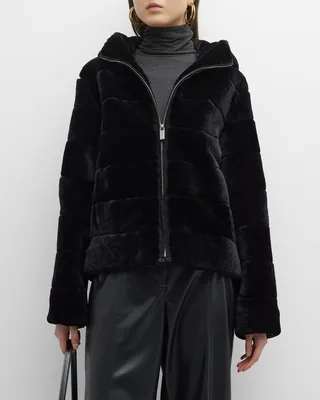 Hooded Horizontal Lamb Shearling Jacket