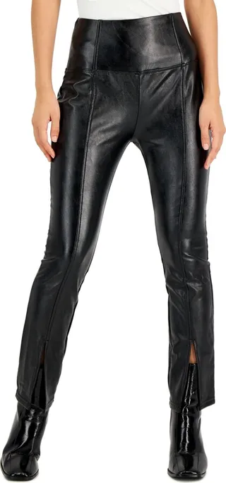 Tinsel Petite Faux-Leather Slit-Front-Hem Leggings