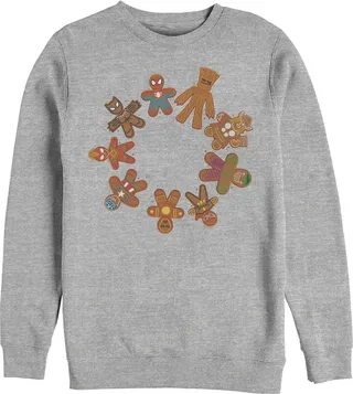 Men's Marvel Christmas Gingerbread Cookie Circle Sweatshirt - Athletic Heather - Small