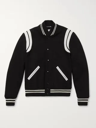 Teddy Slim-Fit Leather-Trimmed Wool-Blend Bomber Jacket