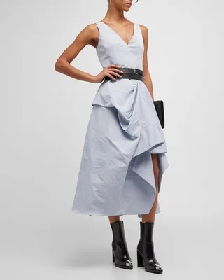 Draped Sleeveless Midi Day Dress