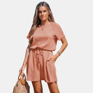 Women's Knit Drawstring Mini Dress -Cupshe-M-Pink Orange