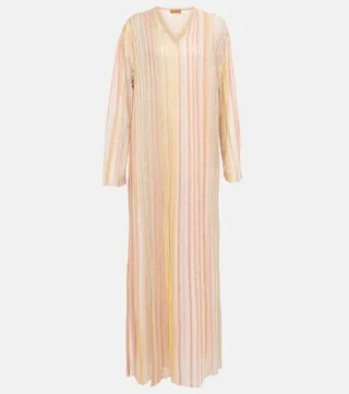 Striped sequin-embellished maxi dress