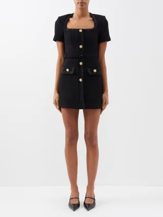 Button-embellished Wool-blend Mini Dress