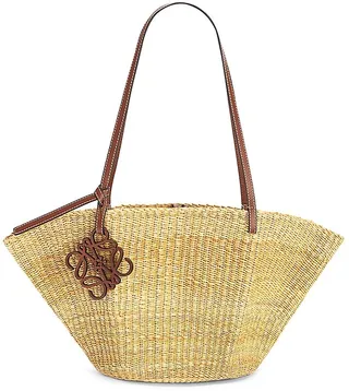 Small Shell Elephant Grass & Leather Basket Bag