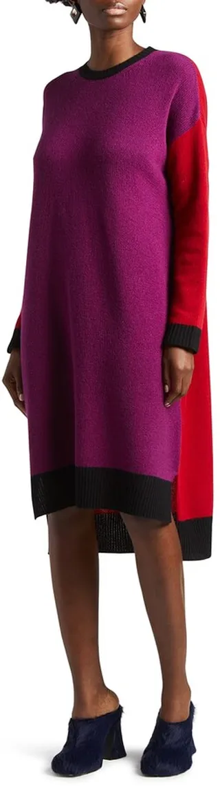 Colorblock High-Low Sweater Dress