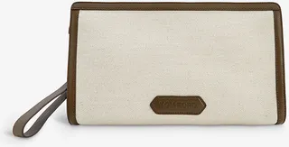 Mens Rope Olive Brand-plaque Leather-trimmed Canvas Pouch