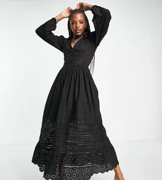 Reclaimed Vintage long sleeve maxi dress with lace trim