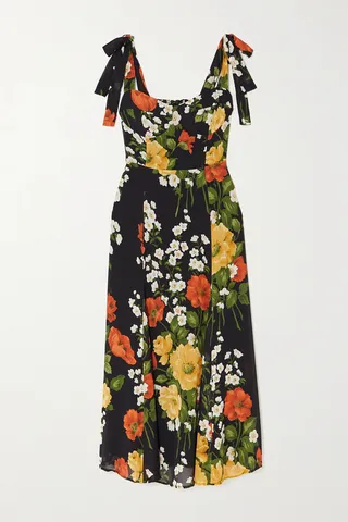 Reformation - Nadira Floral-print Georgette Midi Dress - Black