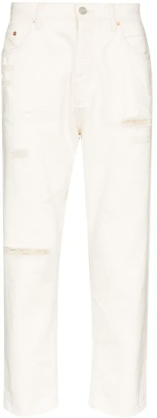 Distressed-Effect Tapered-Leg Jeans