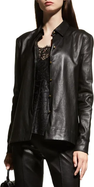 Collared Plonge Leather Shirt Jacket