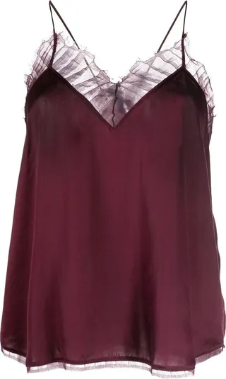 Sheer-Lace Trim Silk Camisole