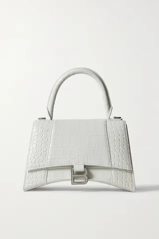 Balenciaga - Hourglass Small Croc-effect Leather Tote - White