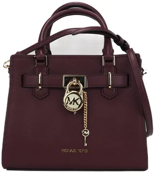 Michael Kors Hamilton Small Grained Leather Satchel Crossbody Bag Handbag (Merlot Women's Solid)