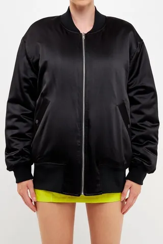 Grey Lab Oversized Bomber Jacket - Black