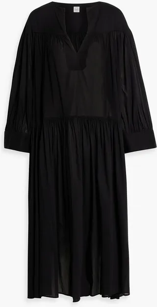 Alessio gathered cotton-blend midi dress