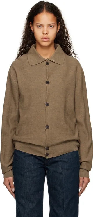 LEMAIRE Brown Convertible Collar Cardigan