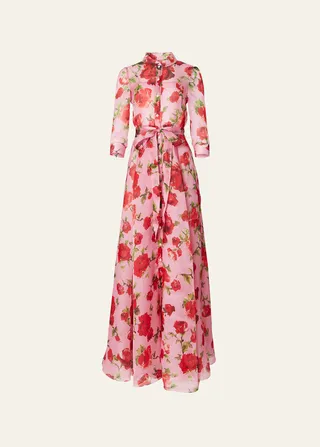 Floral Print Trench Gown with Tie Belt