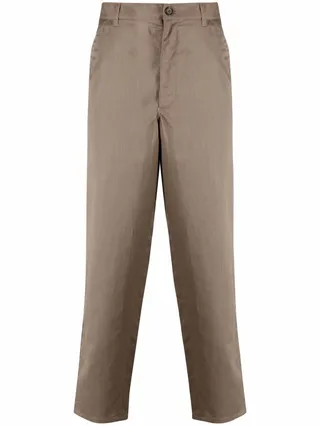 Straight Leg Cotton-Blend Trousers