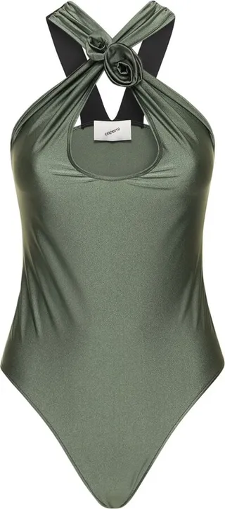Crossover halter neck jersey body