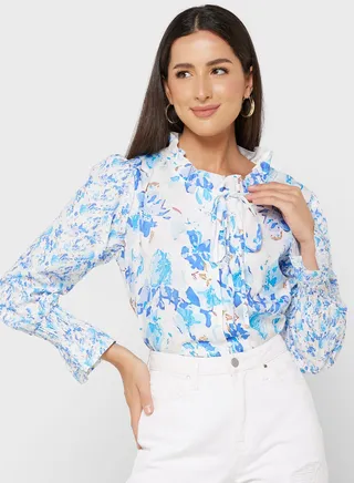 Cuff Sleeve Tie Neck Detail Blouse