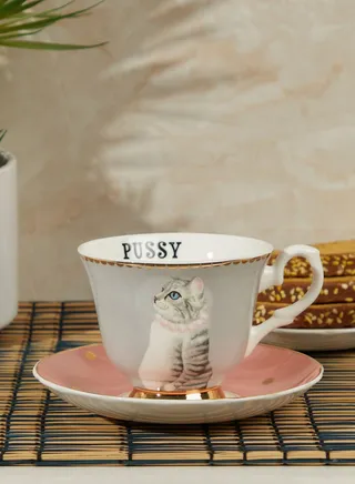 Pussy Cat Design Teacup & Saucer
