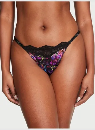 Smooth Lace Shine Strap Thong Panty