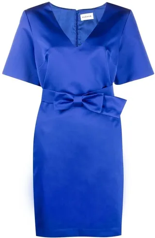belted V-neck mini dress