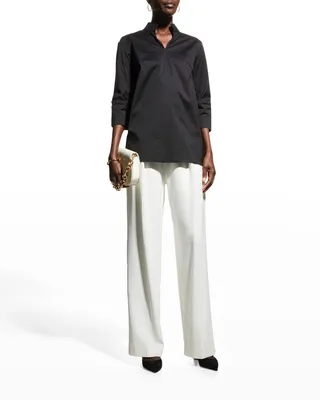 Ruched-Sleeve Cotton Tunic