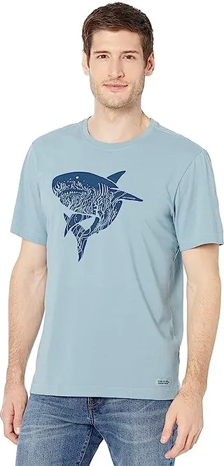 Life is Good Shark Life Crusher-Lite Tee (Smoky Blue) Men's Clothing