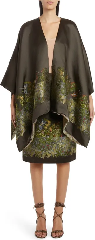 Open Front Botanical Jacquard Cape