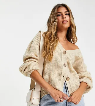 In The Style exclusive knitted cable knit cardigan in oatmeal