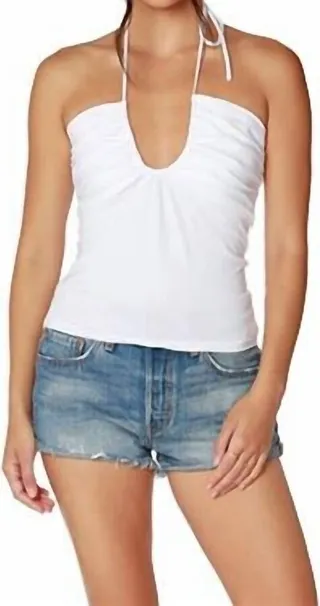 Shirred Front Halter Top in White