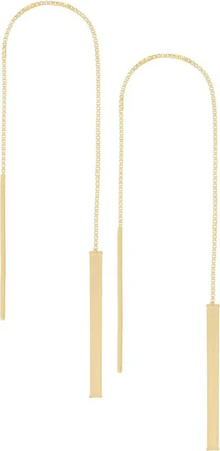 14K Yellow Gold Tube Bar Threader Earrings