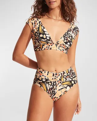 Printed High-Waisted Bikini Bottoms
