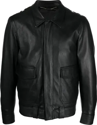 Stud-Detail Leather Biker Jacket