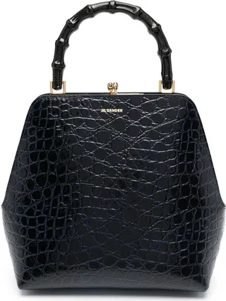 Crocodile-Effect Leather Tote Bag