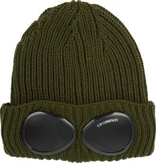 C.P. Company Goggle Green Ribbed Wool Beanie